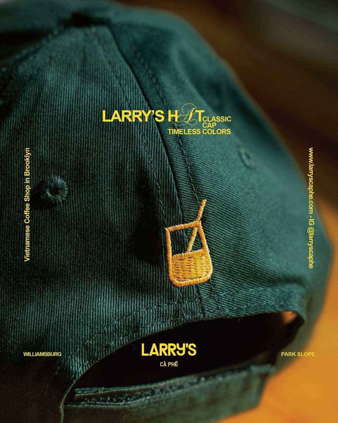 Larrys merch green & yellow hat back photo